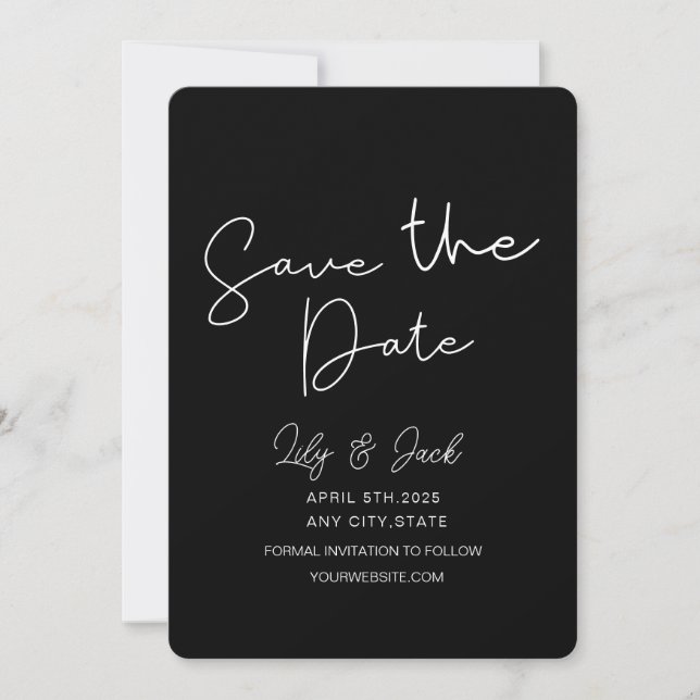 Modernes, elegantes Schwarz-Weiß ,Minimal einfach Save The Date (Vorderseite)