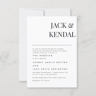 Modernes, elegantes Schwarz-Weiß-Personalisiert RSVP Karte