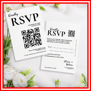 Modernes elegantes Schwarz-Weiß-QR-Code Hochzeit R RSVP Karte