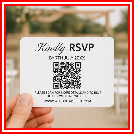 Modernes elegantes Schwarz-Weiß-QR-Code Hochzeit R RSVP Karte