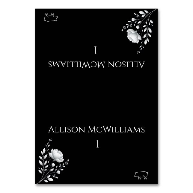 Modernes, elegantes Schwarz-Weiß-Schweinefikon Tischnummer (Vorderseite)