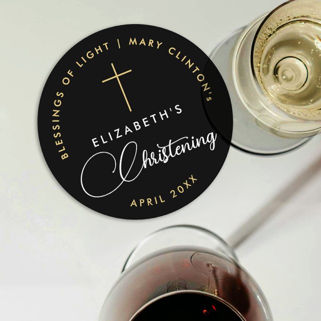 Modernes, elegantes Schwarz-weißes religiöses Gold Runder Pappuntersetzer (Von Creator hochgeladen)