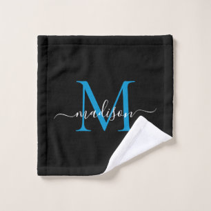 Modernes, elegantes Schwarzer Ozean Blue Monogram Waschlappen