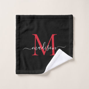 Modernes elegantes Schwarzes Burgundy Red Monogram Waschlappen