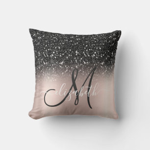 Modernes, elegantes Schwarzes Glitzer Rose Gold Mo Kissen