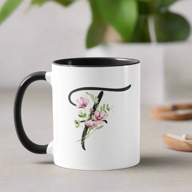 Modernes, elegantes Schwarzes Skript Initial "F" f Tasse (Von Creator hochgeladen)