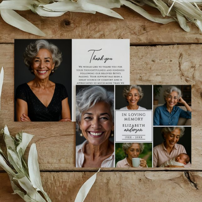 Modernes, elegantes Script, 6-Foto Beerdigung/Gede Dankeskarte (Von Creator hochgeladen)