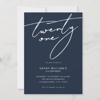 Modernes, elegantes Script Black 21. Geburtstag Pa Einladung