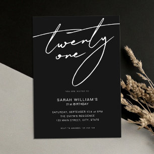 Modernes, elegantes Script Black 21. Geburtstag Pa Einladung