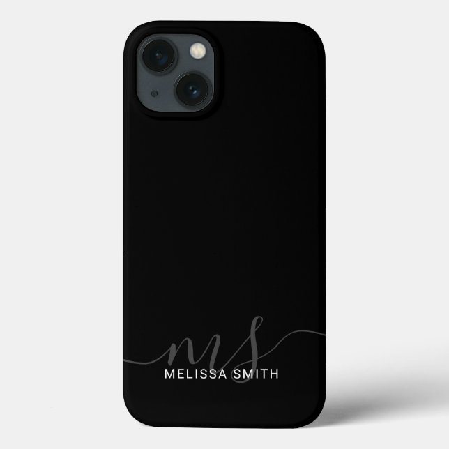 Modernes, elegantes Script Black Initial Monogram Case-Mate iPhone Hülle (Rückseite)