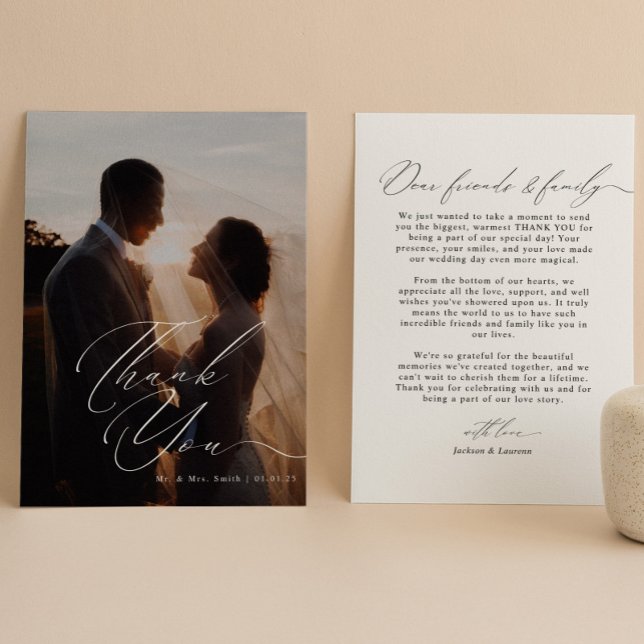 Modernes, elegantes Script Calligraphy Foto Weddin Dankeskarte (Von Creator hochgeladen)
