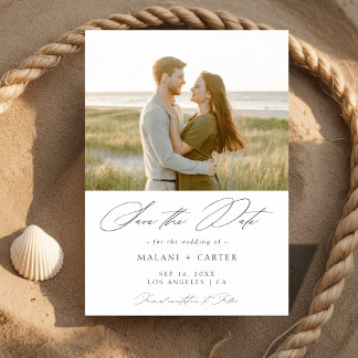 Modernes, elegantes Script Coastal Beach Foto Hoch Save The Date