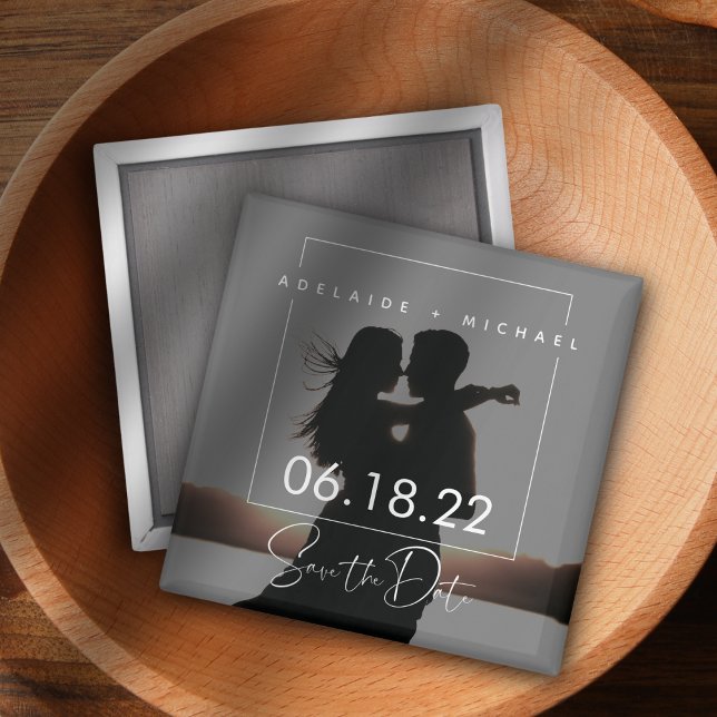Modernes, elegantes Script Couple-Foto Save the Da Magnet (Von Creator hochgeladen)