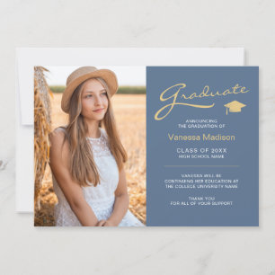 Modernes, elegantes Script Dusty Blue   2 Foto Gra Ankündigung