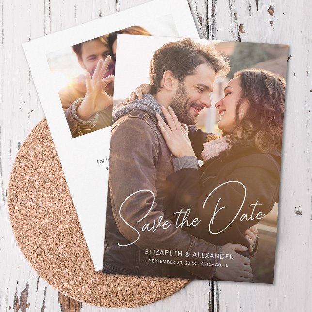 Modernes, elegantes Script Einfaches Foto Save The Date (Von Creator hochgeladen)