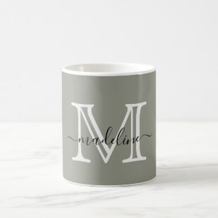 Modernes, elegantes Script Evergreen Fog Monogram Kaffeetasse