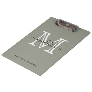 Modernes, elegantes Script Evergreen Fog Monogram Klemmbrett