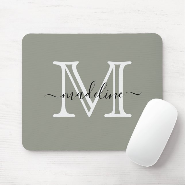 Modernes, elegantes Script Evergreen Fog Monogram Mousepad (Mit Mouse)