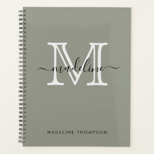 Modernes, elegantes Script Evergreen Fog Monogram Planer
