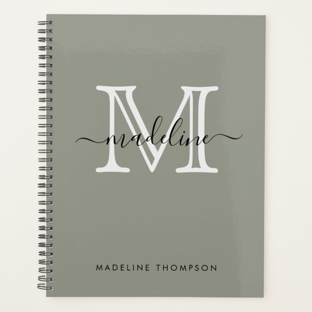 Modernes, elegantes Script Evergreen Fog Monogram Planer (Vorderseite)