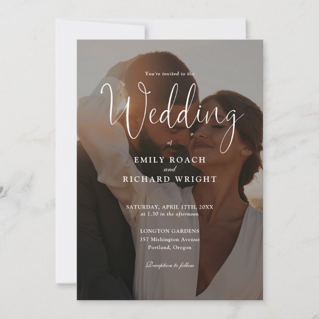 Modernes, elegantes Script-Foto in einer Hochzeit Einladung (Vorderseite)