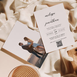 Modernes, elegantes Script-Foto QR-Code-UAwg Weddi Einladung
