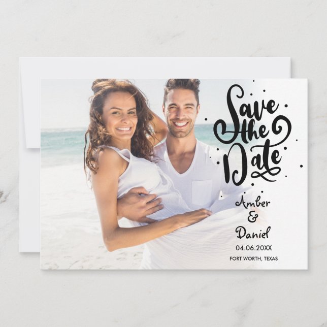 Modernes, elegantes Script-Foto Save the Date Einladung (Vorderseite)