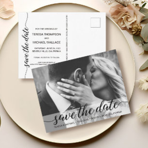 Modernes, elegantes Script-Foto Save the Date Postkarte