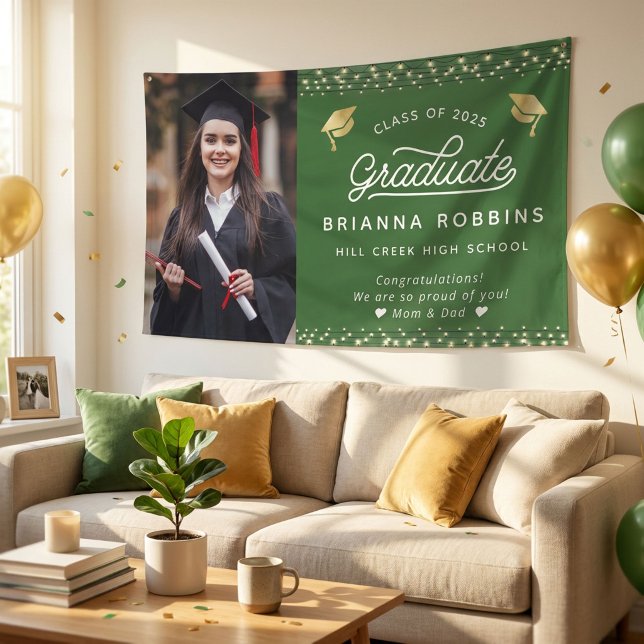 Modernes, elegantes Script Gold Abschluss Foto Gre Banner (Von Creator hochgeladen)