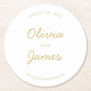 Modernes, elegantes Script Gold Wedding Custom Has Runder Pappuntersetzer