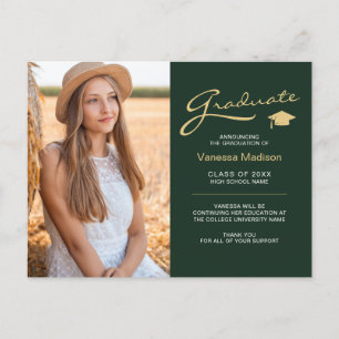 Modernes, elegantes Script grün & Gold   2 Foto Gr Postkarte