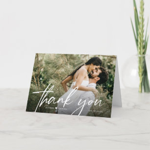 Modernes, elegantes Script Heart Simple Wedding Fo Dankeskarte