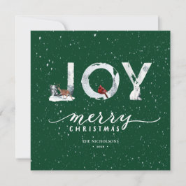 Modernes, elegantes Script JOY White Snow Overlay Feiertagskarte