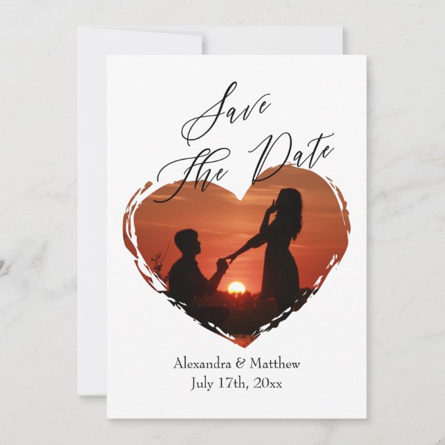 Modernes, elegantes Script Minimalistisch Heart Fo Save The Date (Vorderseite)