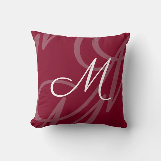 Modernes, elegantes Script Monogram Burgundy Red Kissen (Vorderseite)