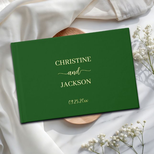 Modernes, elegantes Script Moss Green Wedding Gold Gästebuch (Von Creator hochgeladen)