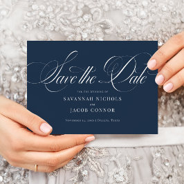 Modernes, elegantes Script Navy Blue Save The Date
