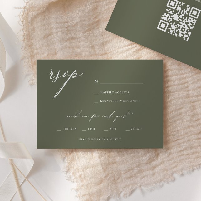 Modernes, elegantes Script Olive Wedding RSVP Einladung (Von Creator hochgeladen)