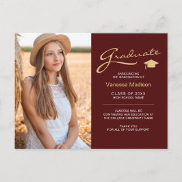 Modernes, elegantes Script Red & Gold | 2 Foto Gra Postkarte