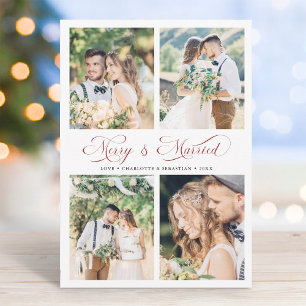 Modernes, elegantes Script Red Merry & Verheiratet Feiertagskarte