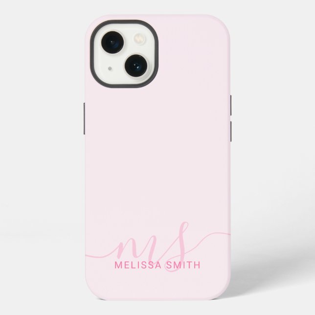 Modernes, elegantes Script Rosa Initial Monogram iPhone Hülle (Rückseite)