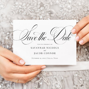 Modernes, elegantes Script schwarz und weiß Save The Date