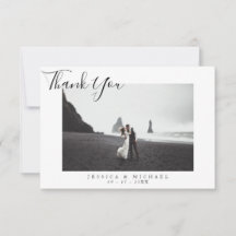 Modernes, elegantes Script Wedding Foto Danke Kart