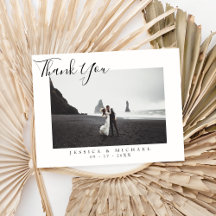 Modernes, elegantes Script Wedding Foto Danke Kart