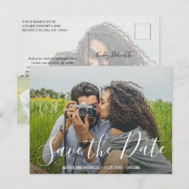 Modernes, elegantes Script-Wedding-Foto Save the D Ankündigungspostkarte