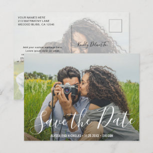 Modernes, elegantes Script-Wedding-Foto Save the D Ankündigungspostkarte