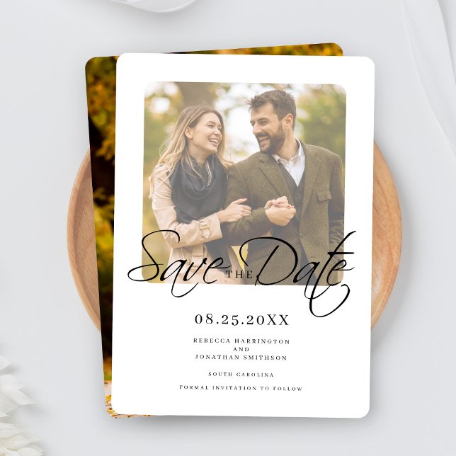 Modernes, elegantes Script-Wedding-Foto Save The Date (Von Creator hochgeladen)