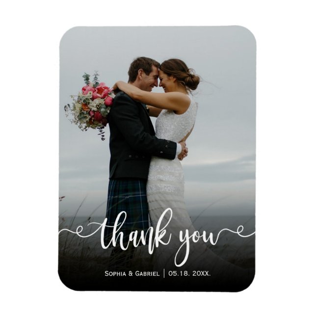 Modernes, elegantes Script Wedding Foto Vielen Dan Magnet (Vertikal)