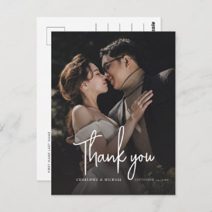 Modernes, elegantes Script Wedding Foto Vielen Dan Postkarte