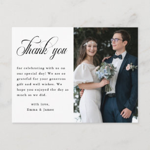 Modernes, elegantes Script Wedding Foto Vielen Dan Postkarte